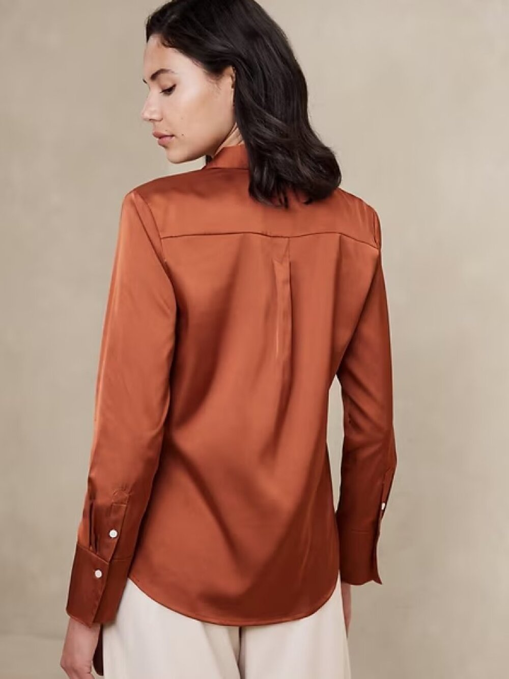 Banana Republic Factory Rust Brown Satin Button-Down Blouse